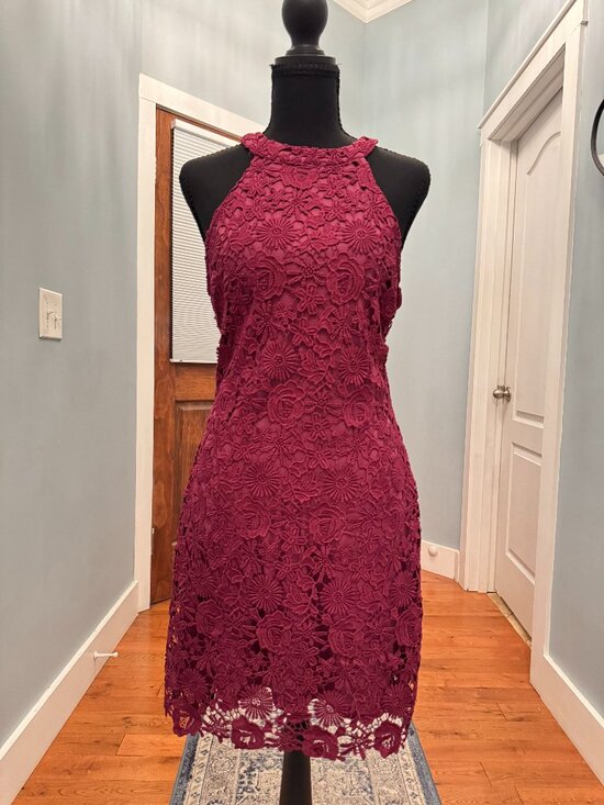 Lulus Dresses & Skirts - Lulus Love Poem Magenta Floral Lace Halter Mini Dress Size Large
